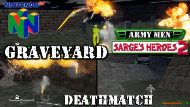 Army Men: Sarge's Heroes 2 - Multiplayer Deathmatch - Graveyard - Nintendo 64 (N64)